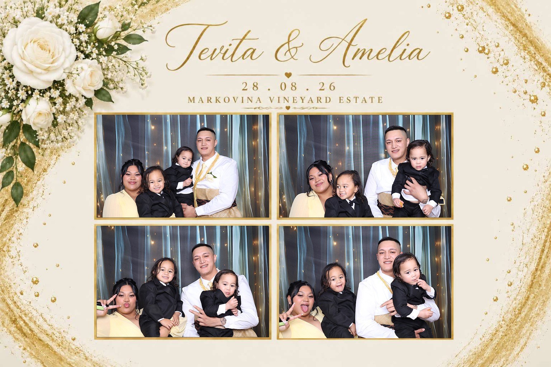 Photo booth strips from a wedding with custom event template